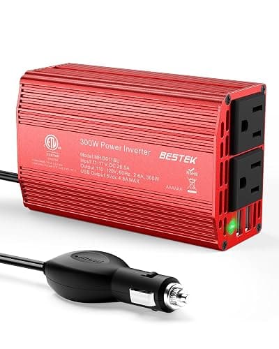BESTEK Power Inverter DC 12V to AC 110V - 300W Car Plug Adapter Outlet with 4.8A Dual USB Fast Charging Port - Car Charger Cigarette Lighter Adapter for Phone, Laptop on Road Trip - Aluminum Housing - Image 1