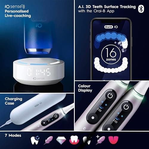 Oral-B iO Series 9 Limited Rechargeable Rose Quartz Electric Toothbrush with (2) Ultimate Clean and (1) Gentle Care Replacement Brush Heads, White, Travel Case-White and Charger thumbnail 2