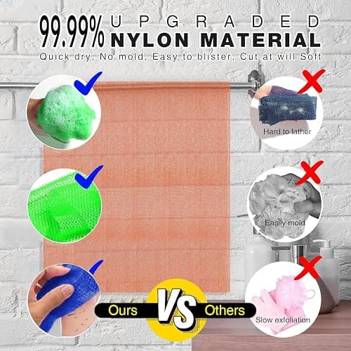 3 Pieces African Bath Sponge African Net Long Net Bath Sponge Exfoliating Shower Body Scrubber Back Scrubber Skin Smoother,Great for Daily Use (Black、Blue、Brown) thumbnail 2