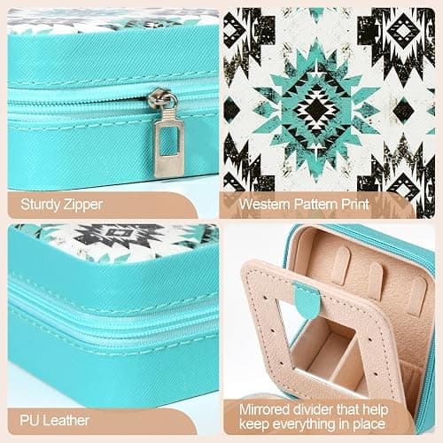 CEELGON Western Jewelry Box Case Gift Aztec Print Travel Jewelry Organizer Christmas Gifts for Teen Girls Cowgirl Stuff Small Portable Travel Accessories for Women (Aztec) thumbnail 7