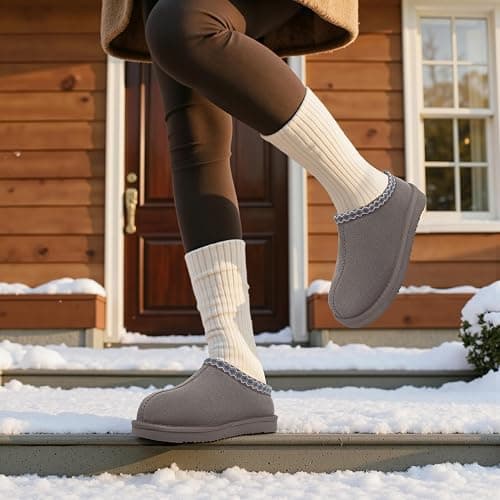 INMINPIN Women's Genuine Suede Slippers Fuzzy Warm House Mini Boots Slip On Memory Foam Fluffy Winter Shoes for Indoor and Outdoor thumbnail 6