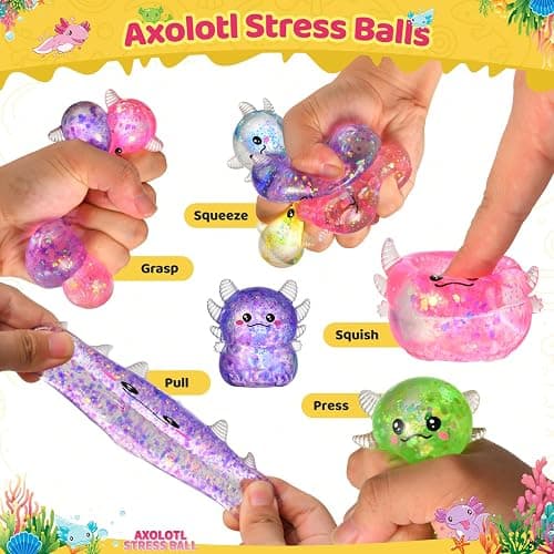 6 Packs Axolotl Squishy Toys, Slow Rising Stress Balls for Kids Adults, Sensory Squeeze Toys for Anxiety Relief Axolotl Party Favors Classroom Prizes Birthday Gifts (6 Colors) thumbnail 4