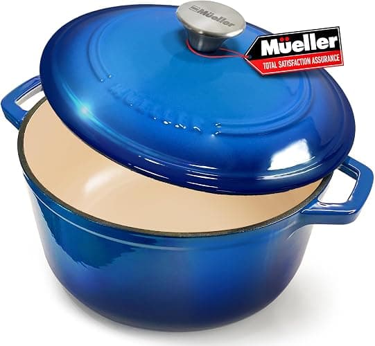 Mueller 6qt Enameled Cast Iron Dutch Oven, Heavy-Duty Casserole and Braiser Pan with Lid and Knob, Safe for All Cooktops, Aqua Blue - Image 1
