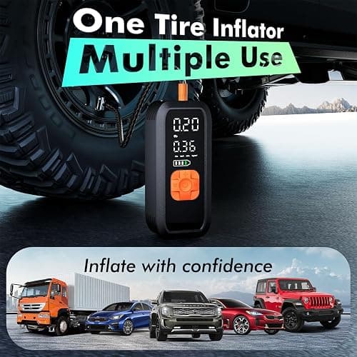 Portable Tire Inflator Air Compressor, 150 PSI Fast Cordless Pump, Dual Power (Battery + 12V DC),Auto Shut-Off, 5 Modes, Digital Dual Display for Car Truck Bike Tires, Balls, Inflatables thumbnail 7