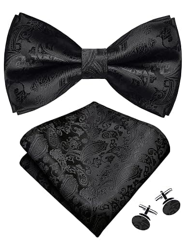 GUSLESON Mens Paisley Bow Tie Handkerchief Jacquard Woven Adjustable Pre-Tied Bowties Pocket Square Cufflinks Set - Image 1