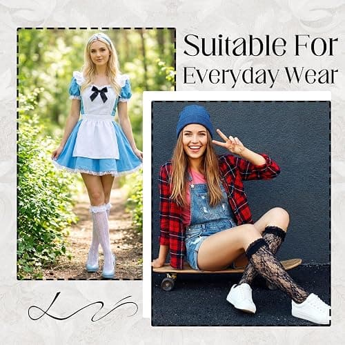 scenicamp 6 Pairs Women's Fishnet Knee High Socks Stylish Lace Hollow Stockings, Fishnet Mesh Hollow Out Calf Socks for Women thumbnail 6