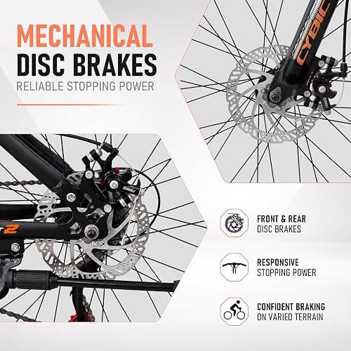 CYBIC 26" Full Suspension Mountain Bike for Adults 21 Speed Shimano | Dual suspension, dual disc brakes, steel frame. fits 5'3"-5'11" (13+), 265 lbs max thumbnail 8