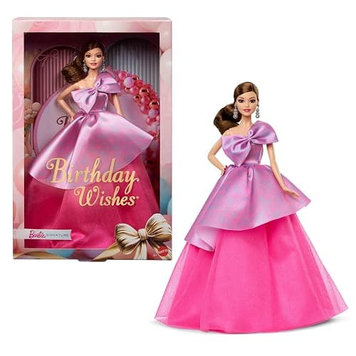 Barbie Signature Birthday Wishes Doll, Collectible Fashion Doll in Satiny, Pink Dress with Wavy Brown Hair and Giftable Packaging - Image 1