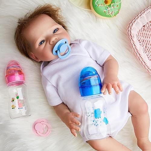 Jexine 4 Pieces Reborn Doll Accessories, Includes 2 Magnetic Pacifier and 2 Doll Bottles, Feeding Bottle Gift for Shower Birthday, Random Pattern(125 ml,Cute,Pink,Blue) thumbnail 2