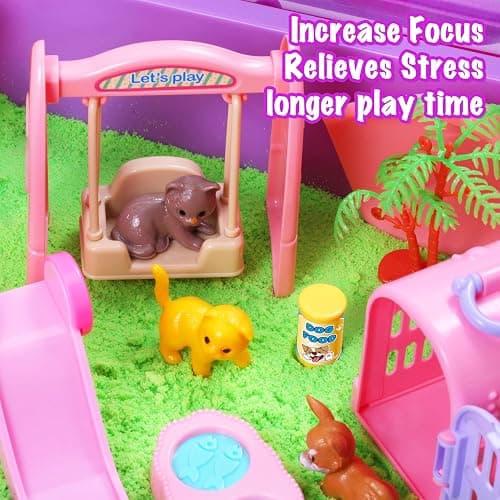Carolart Pet Sensory bin,Dog and Cat Sandbox for Kids,Kids Play Sand Kit,Pet Play Set with Sensory Sand,Pet Care Play Set,Role Pretend Play Beach Toy Birthday Gift for Girls Boys 3 4 5 6 Years Old thumbnail 5