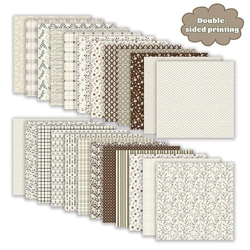 MIATTCLD Scrapbook Paper 12x12 In Double Sided Decorative Paper for Scrapbooking, 24 Sheets/24 Designs Spring Floral Patterned Craft Paper for Junk Journals DIY Cards Album Decoration (Beige) thumbnail 5