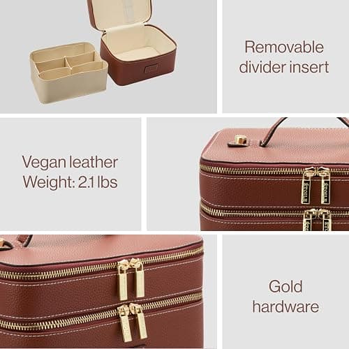 ETOILE - Duo Vanity Case Ginger Brown - Large Functional Travel Makeup Bag Organizer with Removable Divider & Mirror thumbnail 4