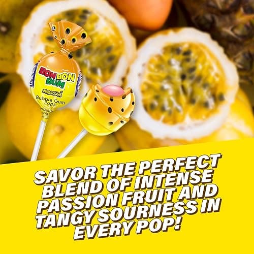 Colombina Bon Bon Bum Lollipops Tropical Passion Fruit Flavor, 24 Count (Pack of 1) thumbnail 6