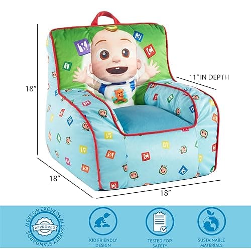 Idea Nuova Cocomelon Kids Mink Plush Bean Bag Chair with Piping & Top Carry Handle thumbnail 4