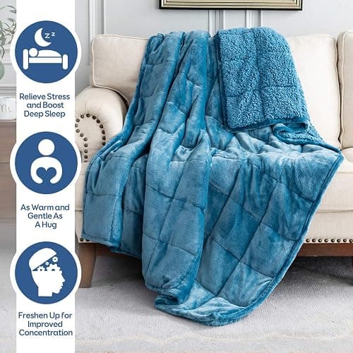 Cottonblue Weighted Blanket 15lbs for Queen Bed, Sherpa Flannel Weighted Blankets for Adults, Fuzzy Soft Sherpa Flannel Weighted Throw Blanket 60 x 80 in, Cozy Plush Blanket for Sofa Bed,Slate Blue thumbnail 2