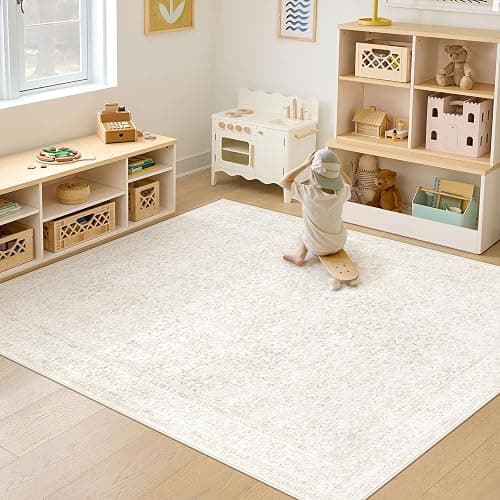 losbulake Bedroom Rug Washable Large Area Rugs Foldable Low Pile Print Non Slip Boho Patterned Rugs for Bedroom Living Room Dining Home Office (Floral Beige, 5'x7') thumbnail 5