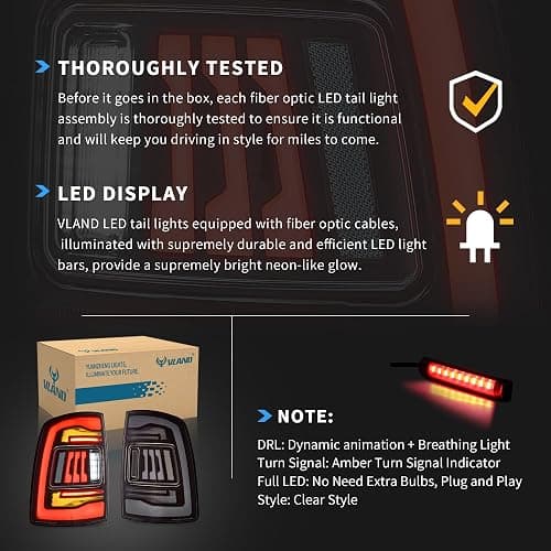 VLAND Tail Lights Compatible with 4th Gen Dodge Ram 1500 2009-2018 Ram 2500/3500 2010-2018, Rear Lights w/Startup Animation w/Amber Sequential, Fit Led/Halogen Models One Set Color Clear thumbnail 6