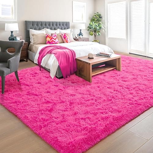 Foxmas Soft Fluffy Area Rugs for Bedroom Kids Room Plush Shaggy Nursery Rug Furry Throw Carpets for Boys Girls, College Dorm Fuzzy Rugs Living Room Home Decorate Rug, 2ft x 3ft, Hot Pink thumbnail 4