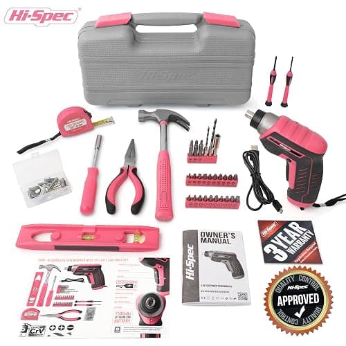 Hi-Spec 35pc Pink Tool Kit with 3.6V USB Electric Screwdriver and Drill Set. Complete Women Tool Set - 3.6V - Pink 1 thumbnail 7