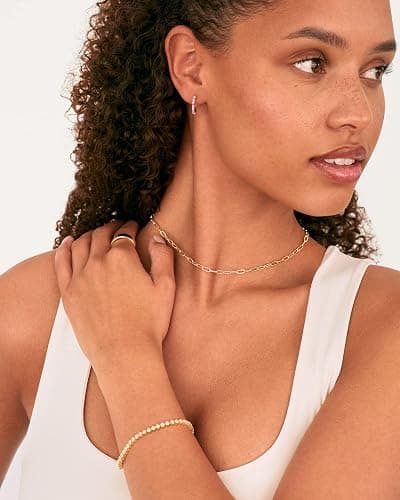 PAVOI 14K Gold Plated Curb Paperclip Box Sphere Bead Snake Herringbone and Figaro Chain Adjustable Necklace thumbnail 2
