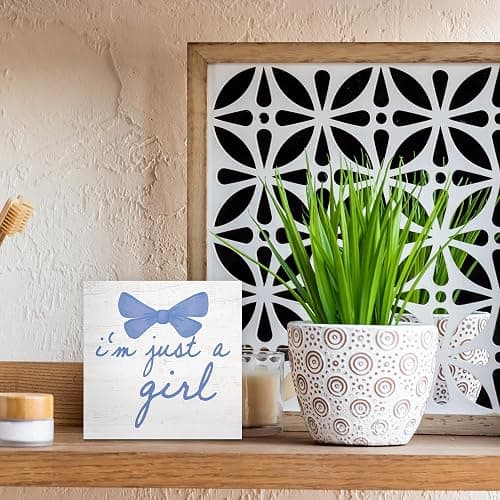 CUANFDDSF Trendy Blue Bow Coquette Room Decor Wooden Box Sign, Coquette Party Decor, Girls Room i’m Just a Girl Girly Bowknot Signs for Home Dorm Wall Desk Shelf Tabletop Decoration 5X5In thumbnail 6