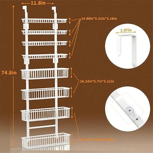 Moforoco White Over The Door Pantry Organizer, Pantry Organization and Storage, Metal Hanging Spice Rack Shelves Door, Seasoning Shelves, Laundry Room Organization, House and Kitchen Essentials thumbnail 2