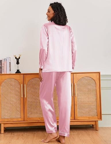 Ekouaer Silk Pajamas for Women Classic Button Down Satin Pajama Sets Long Sleeve Lounge Set thumbnail 2