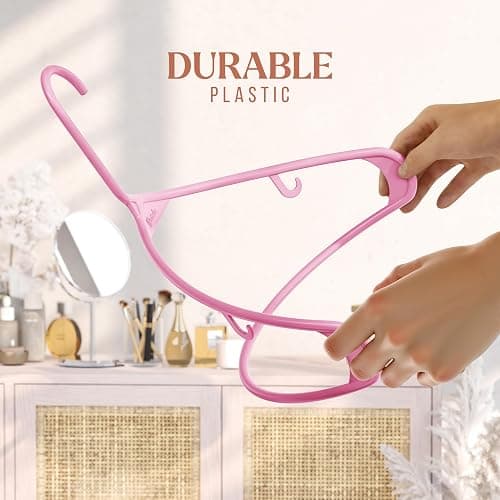 Plastic Hangers 20 Pack Pink - Clothes Hangers - Makes The Perfect Coat Hanger and General Space Saving Hangers for Closet and New Apartment Essentials - Percheros Ganchos para Colgar Ropa Hangars thumbnail 4