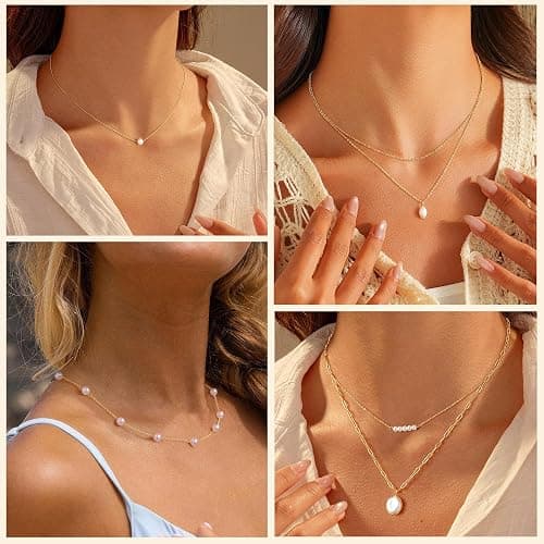Yoosteel Gold Pearl Necklaces for Women - Dainty 14K Gold Plated Pearl Choker Pendant Necklace for Women Trendy Gold Simple Elegant Necklaces Bridesmaid Wedding Gifts Jewelry thumbnail 6