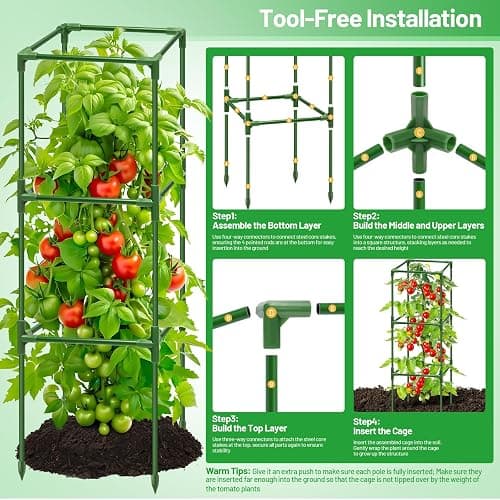 Legigo 4 Pack Square Tomato Cages- 45 Inch Heavy Duty Tomato Trellis for Climbing Plants Outdoor, Tomato Plant Support Stakes Cage Garden Trellis for Garden Raised Garden Bed Cucumbers Vegetables thumbnail 5
