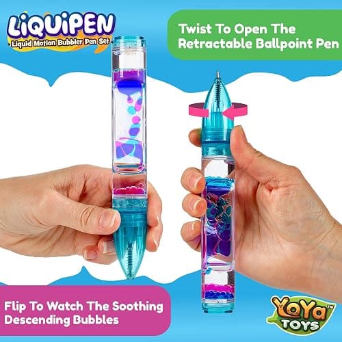 YoYa Toys Liquipen - Liquid Motion Bubbler Pen Toy (3 Pack) - 3 Colors - Colorful Timer Pens for Focus, Stress & Anxiety Relief - Fun Desk Fidget Toy for School & Office - Great Gift for Kids & Adults thumbnail 3