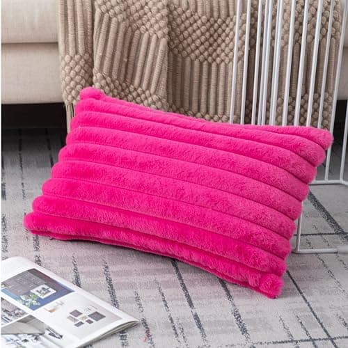 ZLINA Set of 2 Cream White Faux Fur Decorative Throw Pillow Covers Fluffy Striped Pillowcase Cushion Covers 12 x 20 Inch Decor Sofa Couch Bedroom thumbnail 6