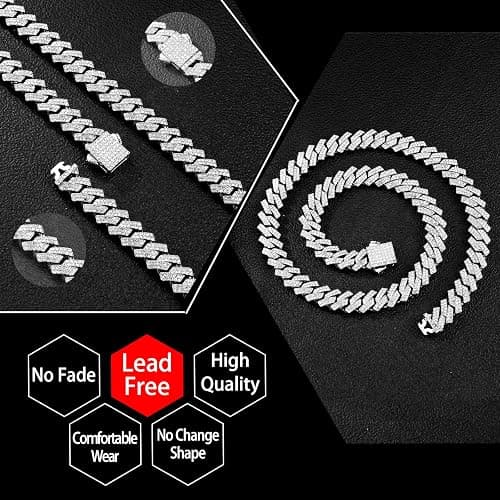 Saintda Cuban Link Chain for Men Women Iced Out Silver/Gold/Rose Gold Miami Cuban Necklace Bling Diamond Chain Hip Hop Jewelry with Gift Box thumbnail 5