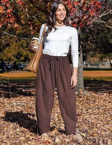 TARSE Womens Corduroy Harem Pants Casual Elastic Waist Wide Leg Pants Loose Fit Baggy Trousers with Pockets thumbnail 4