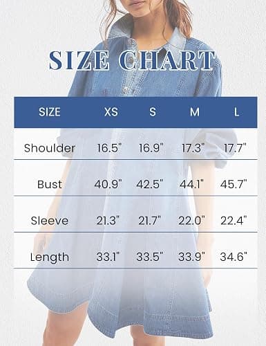 Gozoloma Women's Denim Dress Long Balloon Sleeves Button Down A Line Swing Ruffle Jean Mini Babydoll Dress with Chest Pocket thumbnail 4