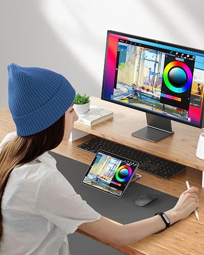 KU XIU [Upgrade] Magnetic Wireless Charging Stand for Pad Pro 12.9 (3rd/4th/5th/6th) & iPad Air 13 (M2/M3) ONLY, Foldable Aluminum Alloy Tablet Holder for Desk, Adjustable Desk Mount with 1M Cable thumbnail 7