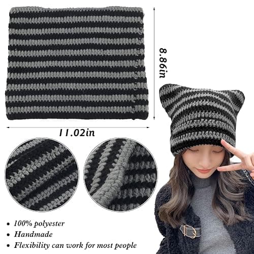Crochet Hats for Women Y2k-Accessories Vintage Beanies Cat Beanie Fox Hat Grunge Accessories Knit Hat Winter Warm Little Devil Hats Slouchy Beanies for Women Girl thumbnail 2