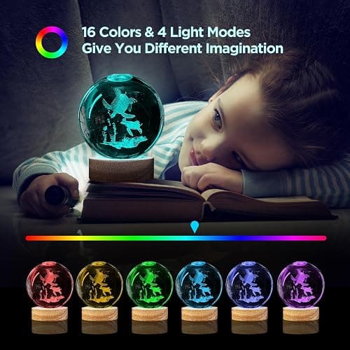 3D Sea Turtle Crystal Ball Night Light with 16 Color LED Wooden Base, Large 3.15 Inch Sea Turtle Glass Ball Lamps with Remote Cool Birthday Christmas Turtle Decor Gifts for Boys Girls Friends thumbnail 3