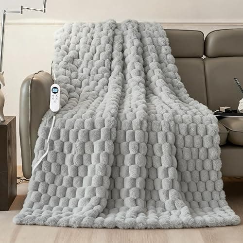 Eastsora Heated Blanket Throw 50" x 60" Soft Ribbed Faux Fur Flannel Fast Heating 12 Heat Levels 1–12H Timer & Overheat Protection & Auto Shut-Off & ETL FCC & Machine Washable Heated Throw - Image 1