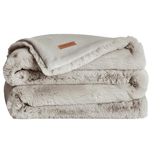 UnHide Marshmallow - Faux Fur Blanket - Heavy Weight, Extra Soft Blanket - Made from Recycled Materials - Machine Washable - Medium (60" x 80") - Greige - Image 1