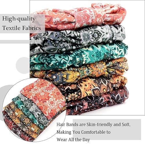SAWINDA 6 Pack Boho Flower Print Headbands for Women Wide Twist Knotted Head Bands Elastic Non-Slip Hair Bands Vintage Head Wraps Turbans Yoga Workout Hair Accessories thumbnail 3