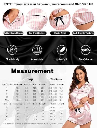 Lanyoshe Silk Pajamas for Women Satin Womens PJ Set 2 Piece Short Lounge Set Summer Sleepwear Notch Collar Button-Down Pjs thumbnail 6