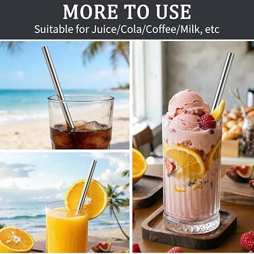 Metal Straws for Owala Free Sip 24 oz 32 oz, Replacement Stainless Steel Straw, Reusable BPA-Free Metal Straw for FreeSip 24/32oz, 4pcs Straws with 2 Cleaner Brush thumbnail 6