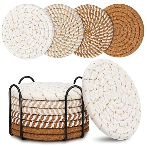Coasters for Drinks, Coasters Set of 4 - Color, 8 Pack Coaster Set, Boho Coaster with Holder, Coffee Table Decor, Living Room Decor, Kitchen Table Decor - Image 1