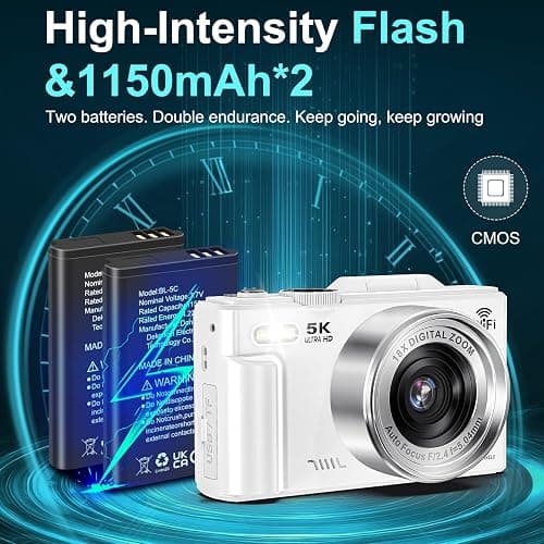 5K Digital Camera for Photography - 75MP WiFi Vlogging Camera for YouTube - UHD 18X Zoom Digital Cameras with Flip Screen 3" 180° - Travel Photography Flash Camara for Beginners & Adults thumbnail 8