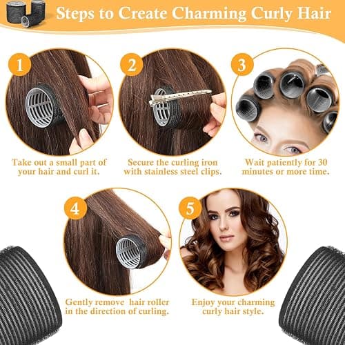 Thrilez 39PCS Hair Curlers Rollers with Clips Black Hair Roller with 3 Sizes 64mm 44mm 33mm, Jumbo Roller with 12PCS Duckbill Clips Hair Rollers for Long Medium Short Thick Fine Volume Bangs - 39PCS thumbnail 7