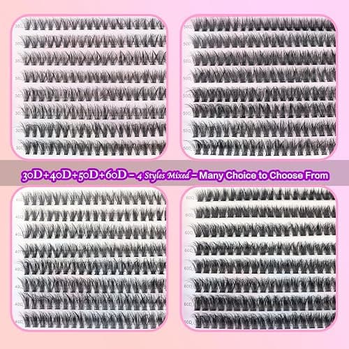 DAODER Lash Clusters Natural, 640pcs Short Wispy Eyelash Clusters 9-13MM, 4 Styles Cluster Eyelash Extensions Book D Curl Soft Lightweight DIY At Home thumbnail 2