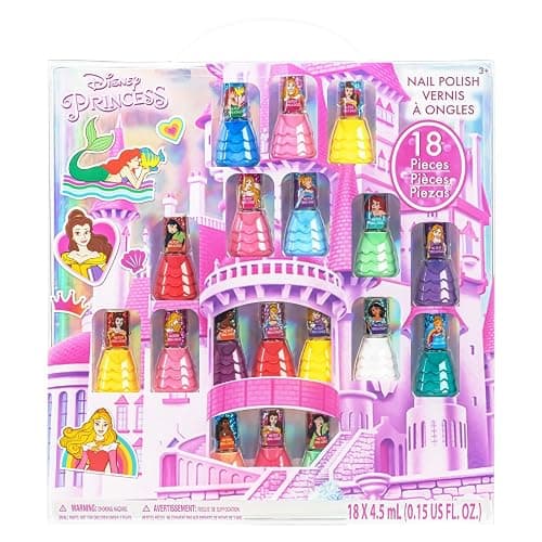 Townley Girl Disney Princess 18 Piece Water-Based Nail Polish Set, Castle Theme, Quick Dry and Peels-Off, Nail Paint Set for Girls, Perfect for Parties, Sleepovers and Makeovers, Ages 3 - Image 1