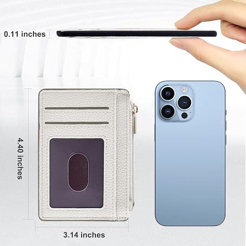 Tipmile Womens Credit Card Holder Wallet, Small Slim RFID Blocking Sleeve | Mini Tiny Cute ID Case, Minimalist Zipper Pocket Wallet, Thin Coin Purse, Mothers Gift, Cream White thumbnail 5