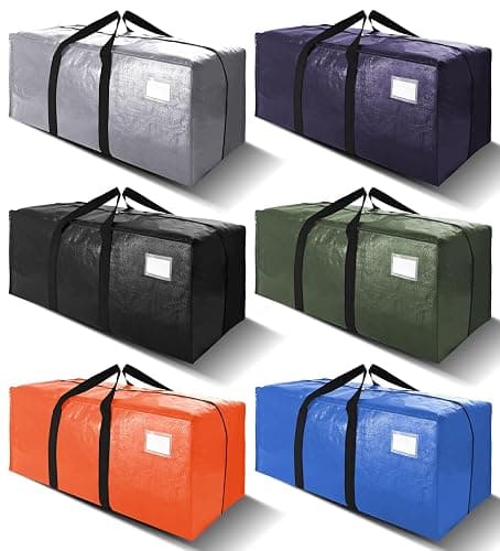 VELVETSURE Heavy Duty Extra Large Moving Bags W/Backpack Straps - Strong Handles & Zippers, Storage Totes For Space Saving, Fold Flat, Alternative to Box and Bin (Set of 6, Multicolor) - Image 1